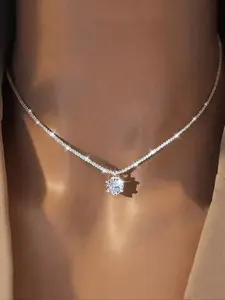 Artificial Zircon Pendant Charm Necklace, Elegant and Shiny Jewelry for Special Occasions, Perfect Gift for Women and Teens, Single Gem Necklace