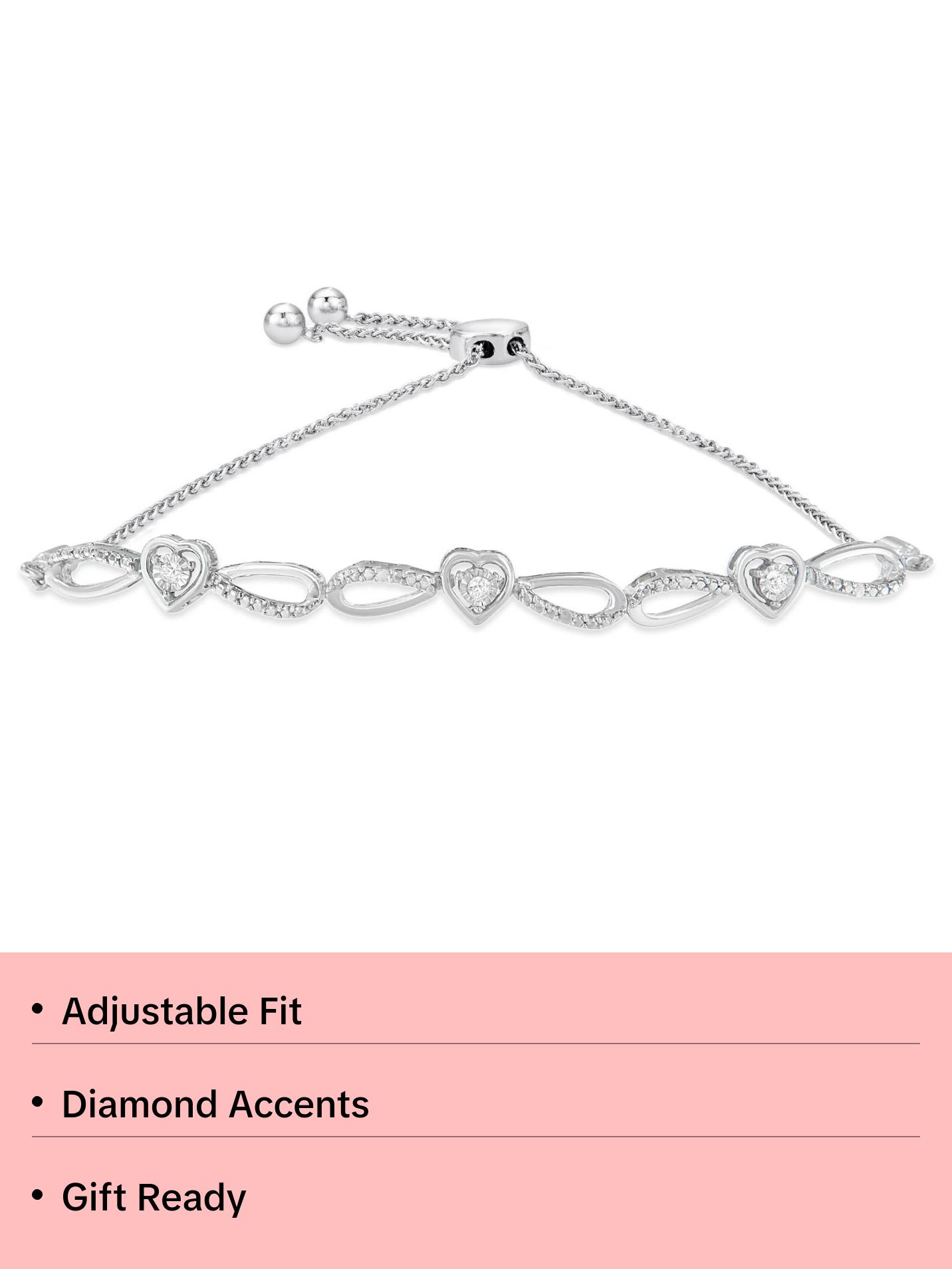 .925 Sterling Silver Diamond Accent Heart and Infinity 4”-10” Adjustable Bolo Bracelet (I-J Color, I3 Clarity)