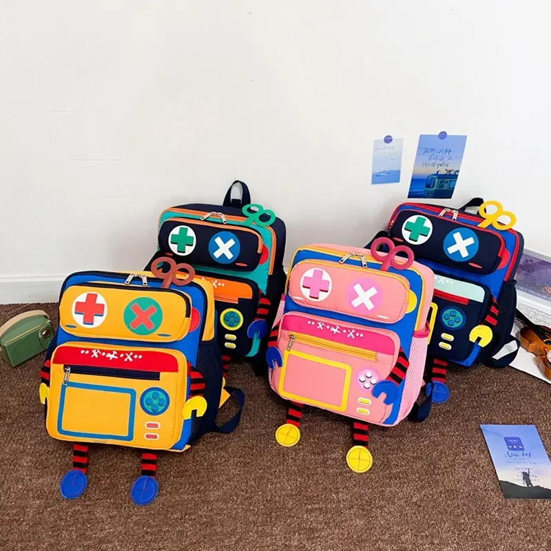 3D Cartoon Robot School Backpack, Cute Color-Block Large Lightweight Daypack for Boys Girls
