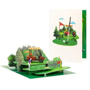 3D Pop Up Golf Cart Greeting Card Retirement Happy Fathers Day Birthday Gift for Dad Grandpa Husband Handmade Paper Sculpture with Envelope