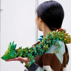 3D Printed 23.6" Dragon Toy Vibrant Colorful Figurine with Articulating Joints Creative Home Decor Desktop Statue Perfect Holiday Gift Ornaments