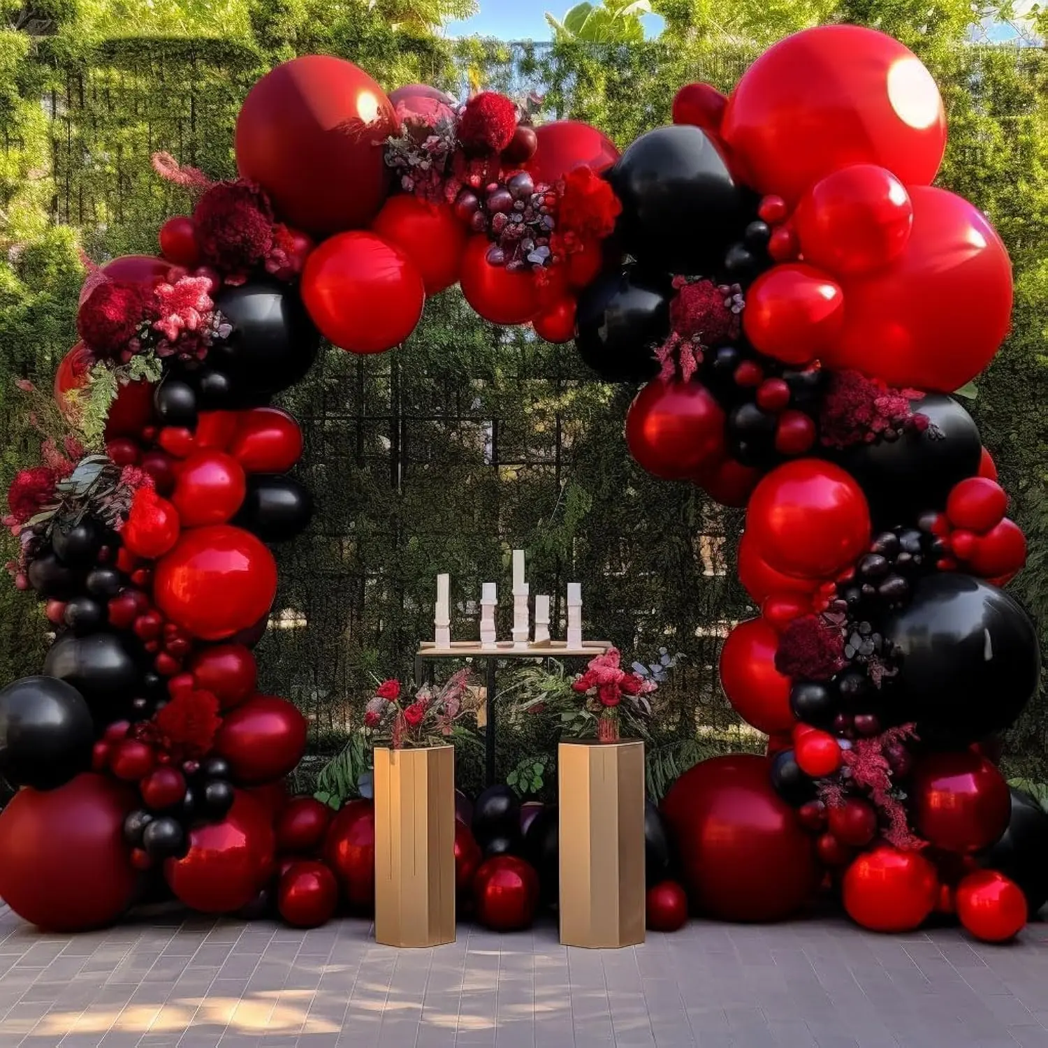 Black Red Balloon Garland Kit - Double Stuffed Burgundy Black Balloons Premium Latex Maroon Ruby Red Balloon Arch for Birthday Graduation Wedding Christmas Prom Theme Party Decorations
