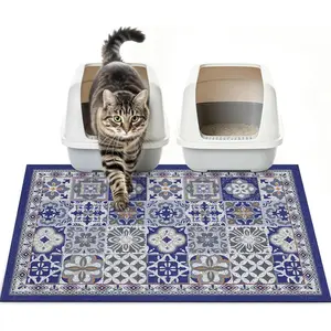 Litter Mat Trapping Rug 33"x22", Large Litter Box Mat for Floor, Non-Slip  Backing, Soft Mesh Easy to Clean Pet Mat for  Blue