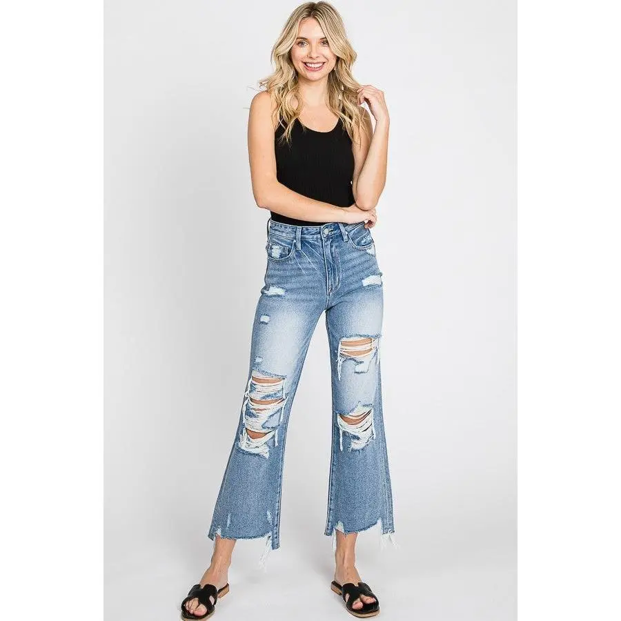 Brisa Distressed Cropped Flare Jeans