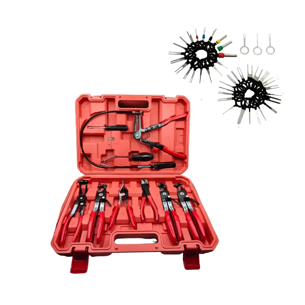 Pliers Set + 41-Piece Pin Puller Kit, Durable Automotive Repair Hose Clamp Ring Set, Essential Car Maintenance Tools, Wire Harness Terminal Removal Tool, Hardware Tools