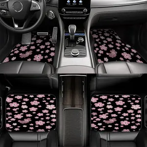 4pcs Car Mats highlighting Pink Blossom Scatter Design, compatible with Minivans or Trucks, offering Easy Maintenance surfaces and Gift Idea opportunities, while also fitting Off-Road Vehicles and Personalized Style.
