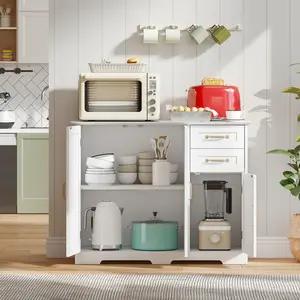 COSTWAY - 40 Inch Modern Kitchen Sideboard Buffet Cabinet with 2 Drawers and Adjustable Shelf-White