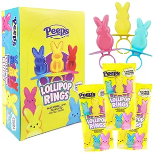 Bulk Peeps Bunny Shaped Lollipop Rings, Marshmallow Flavored Suckers, Individually Wrapped, Easter Egg Filler Candy, 24 Count