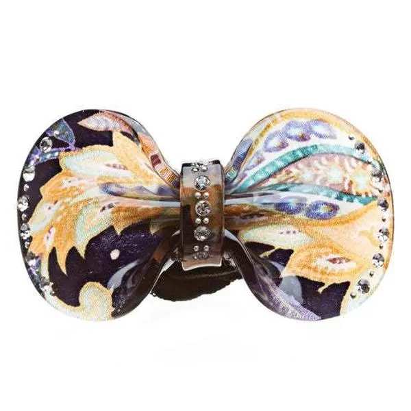 Woman Pony Tail Hair Band Floral Ribbon Gold NEW