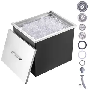 VEVOR Drop in Ice Chest,  21"L x 17"W x 18"H Stainless Steel Ice Cooler, Commercial Ice Bin with Cover, 40 qt Outdoor Kitchen Ice Bar, Drain-pipe and Drain Plug Included, for Cold Wine Beer