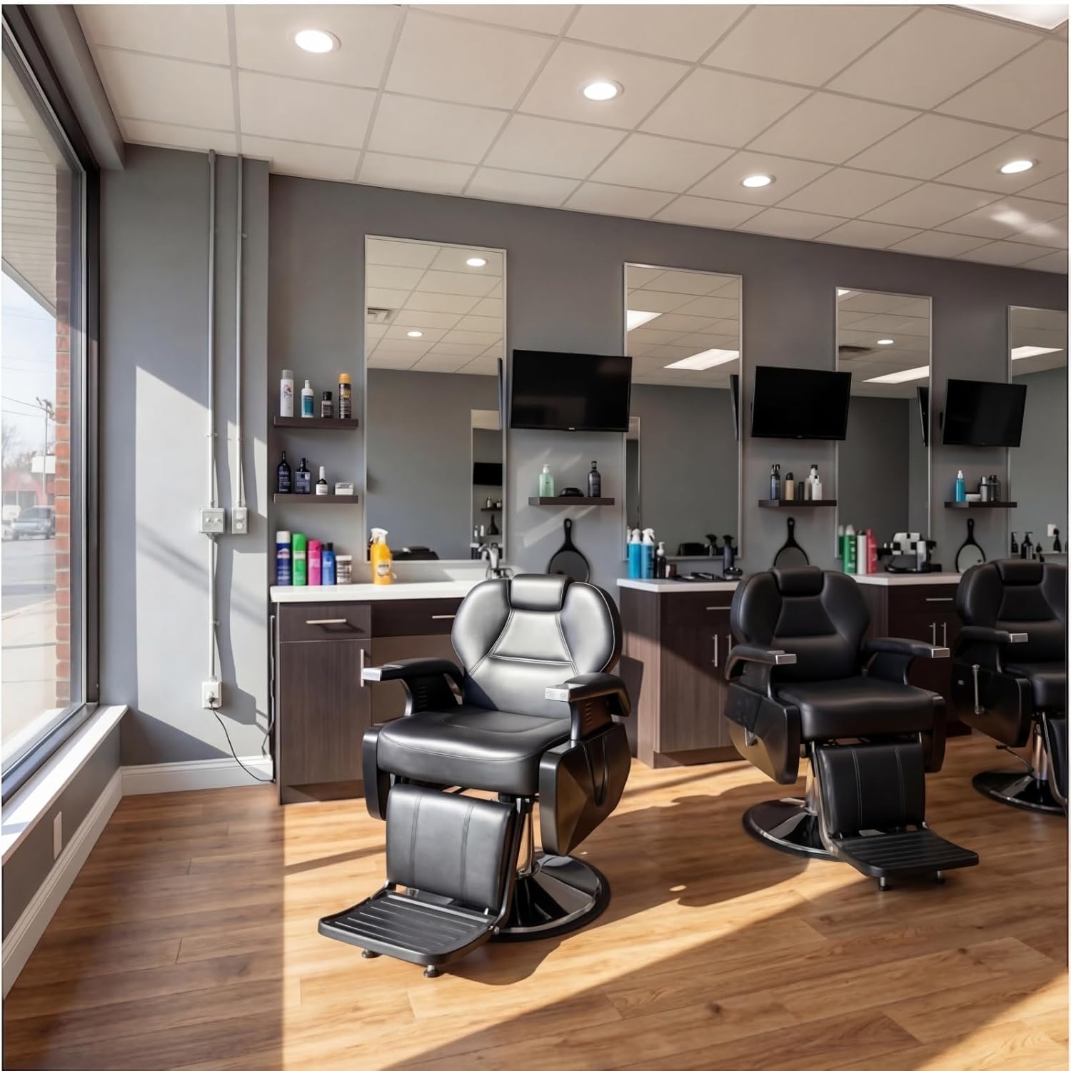 Barber Chair for Hair Stylist Hydraulic Recline Salon Chair Heavy Duty Black Professional Equipment