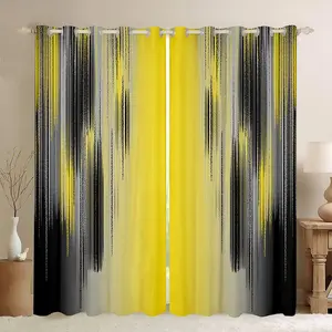 Yellow and Black Bedroom Window for Bedroom Living Room, Modern Art Sheer Curtain,  Messy Rust Darkening Drapes, Gradient Stryle Curtain Set
