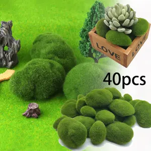 40 Pcs Realistic Moss Rocks in 4 Sizes, Artificial Green Stone Decor for Fairy Gardens & Floral Arrangements, Natural Look Craft Supplies