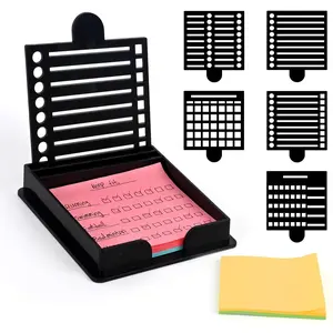 Sticky Note Holder Compatible with Post It Notes, 3x3 Sticky Note Stencil Dispenser with Template, Memo Pad Organizer with Five Line Box Drawing Template for Home and Office