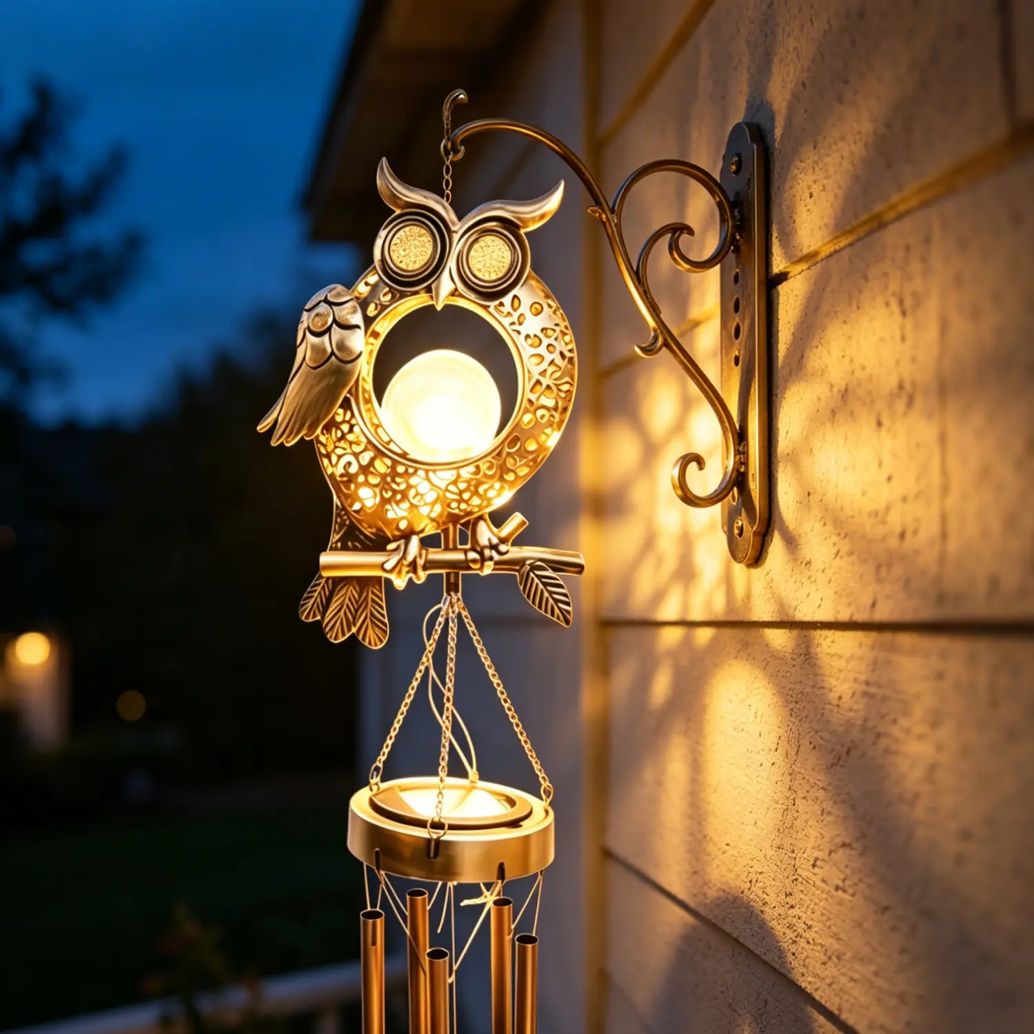 Owl Wall Lantern with Wind Chimes - Outdoor Lighting Fixture, Adds a Soothing Sound, Elevates Home Décor, Enhances Ambiance, Versatile and Great Choice for Home Improvement