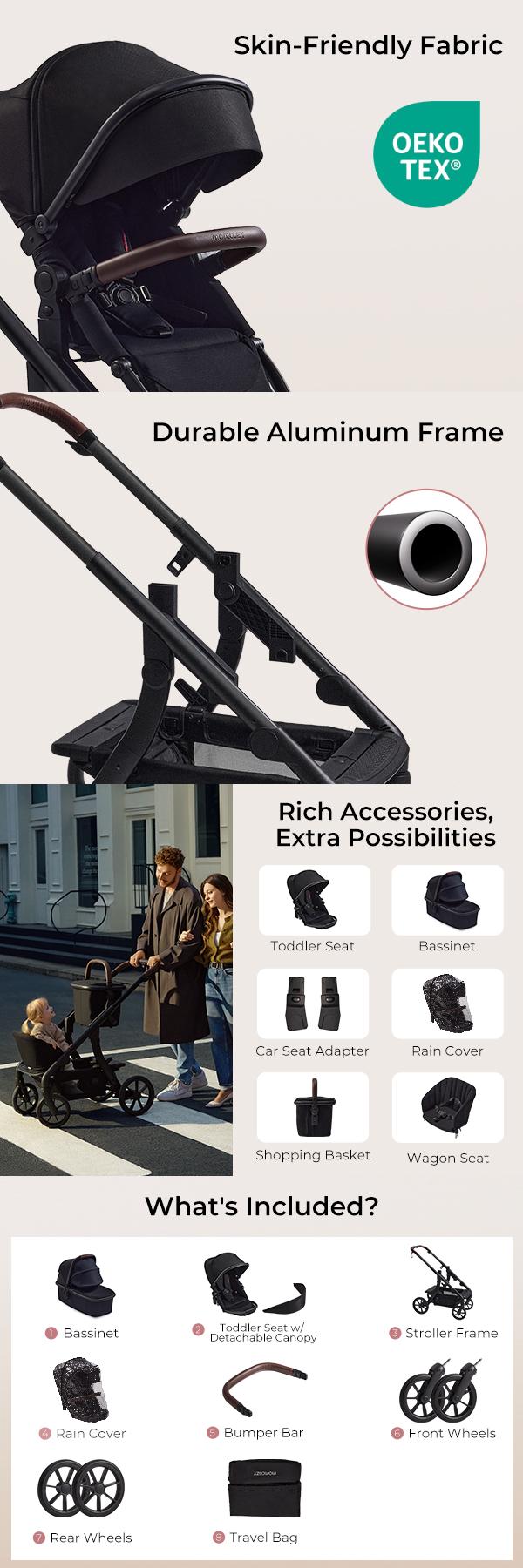 Momcozy ChangeGo Baby Stroller, Convertible Single-to-Double-to-Wagon Stroller with 23 Configurations, Bassinet and Seat Included, Large PU Wheels, All-Wheel Suspension & Extendable UPF50+ Canopy Momcozy ChangeGo Baby Stroller, Convertible Single-to-Double-to-Wagon Stroller with 23 Configurations, Bassinet and Seat Included, Large PU Wheels, All-Wheel Suspension & Extendable UPF50+ Canopy