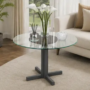 24 Inch Round Tempered Glass Table Top Clear 1/4 Inch Thick Polished Edge Glass Desktop for Coffee Table Dining Table Patio Table Office Table Lobby Table, Transparent, Transparent Color Options, Tempered Glass Material, Product Dimensions: