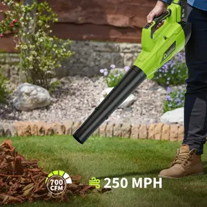20V Cordless Leaf Blower, 700CFM High Power Brushless Motor, 2-Speed Adjustable, Lightweight Wireless Blower with 4.0Ah Battery & Charger, Quiet Operation for Lawn, Patio, Garage Dust Debris