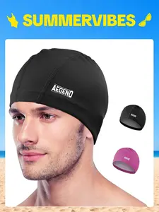 Aegend Unisex Adult Cloth Swim Cap, 1 Pack High-Elastic Stretch Breathable Fabric with Silicone Waterproof Layer for Hair Dryness Protection, 3 Sizes for Summer Use