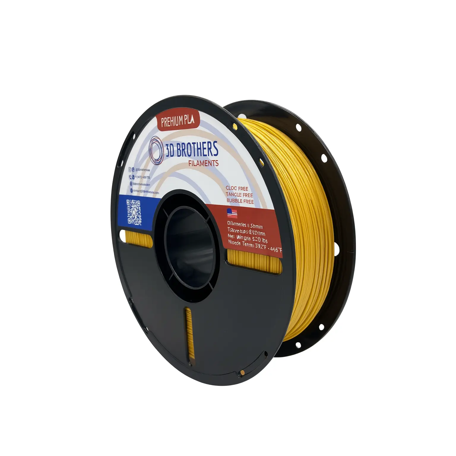 High Speed PLA Filament 1.75mm GOLD METALLIC – Made in USA | 1kg Spool | 3D Brothers USA