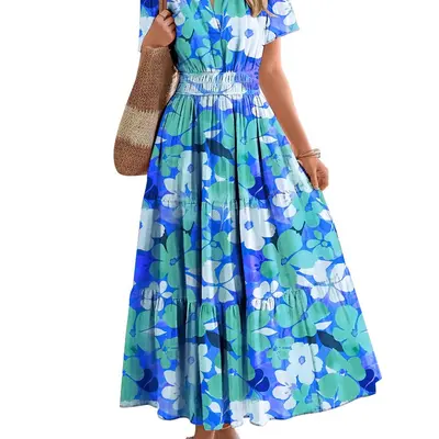 melonie t womens short sleeve floral maxi dress Melonie T Womens V Neck Sleeveless Ruffled Maxi Dress, Color: Blush Multi