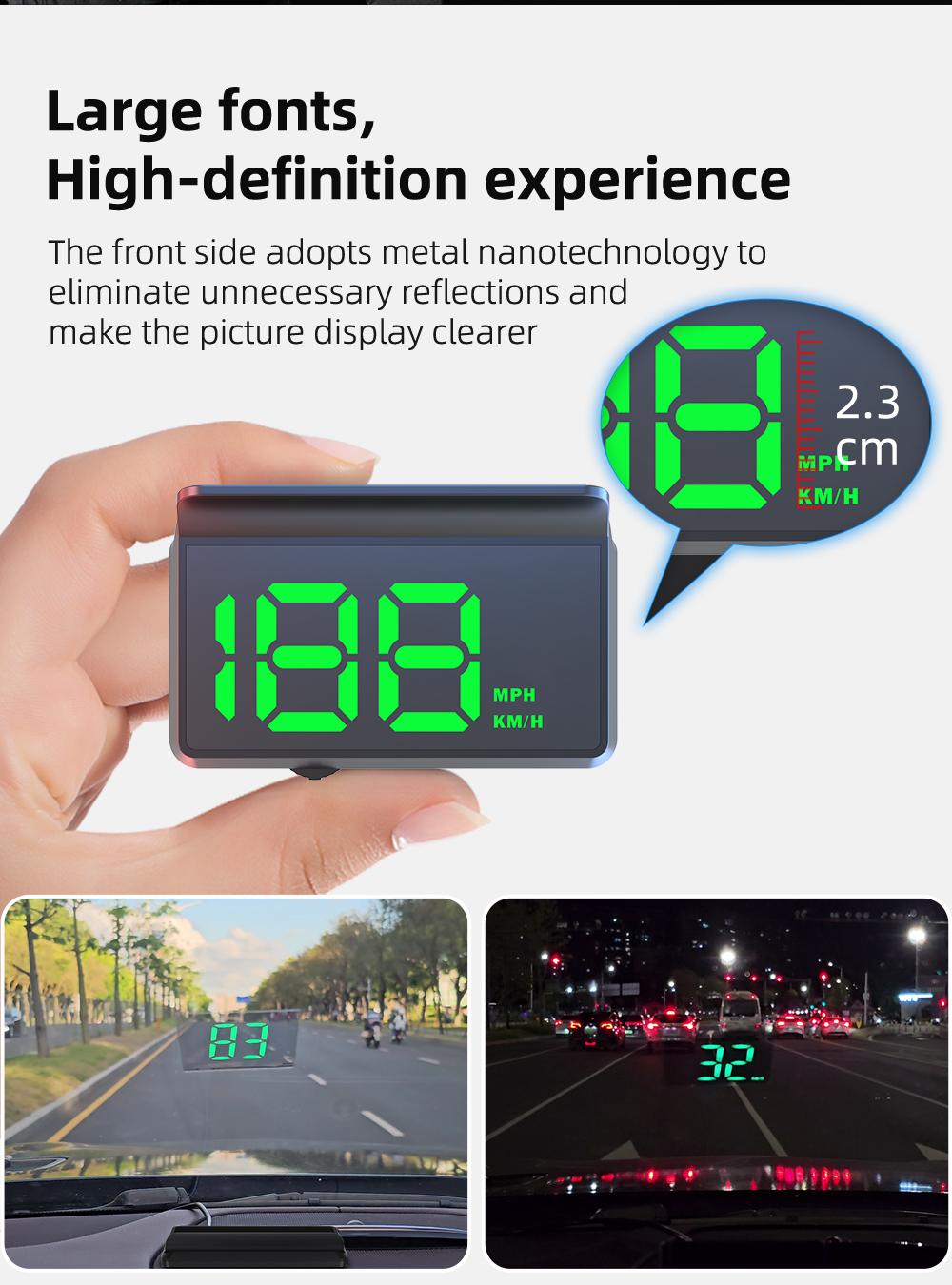 Heads Up Display for Cars, Car HUD Speedometer with GPS, Auto Brightness Adjustment, Overspeed Alarm, Plug and Play for All 5V Vehicles