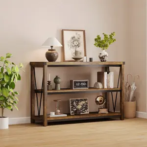 47" Rustic Brown Farmhouse Console Table with Storage, 3-Tier Narrow Wooden Sofa Table, Entryway Accent Furniture for Living Room & Hallway