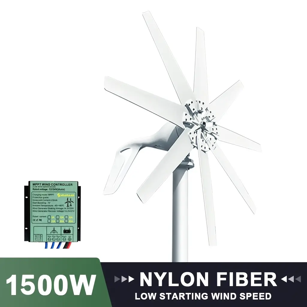 SMARAAD 1500W Permanent Magnet Wind Turbine Generator, 12V-24V-48V with Built-in MPPT Controller, Low Starting Speed, Fiber Reinforced Nylon Blades, DC Power Supply for Home Use