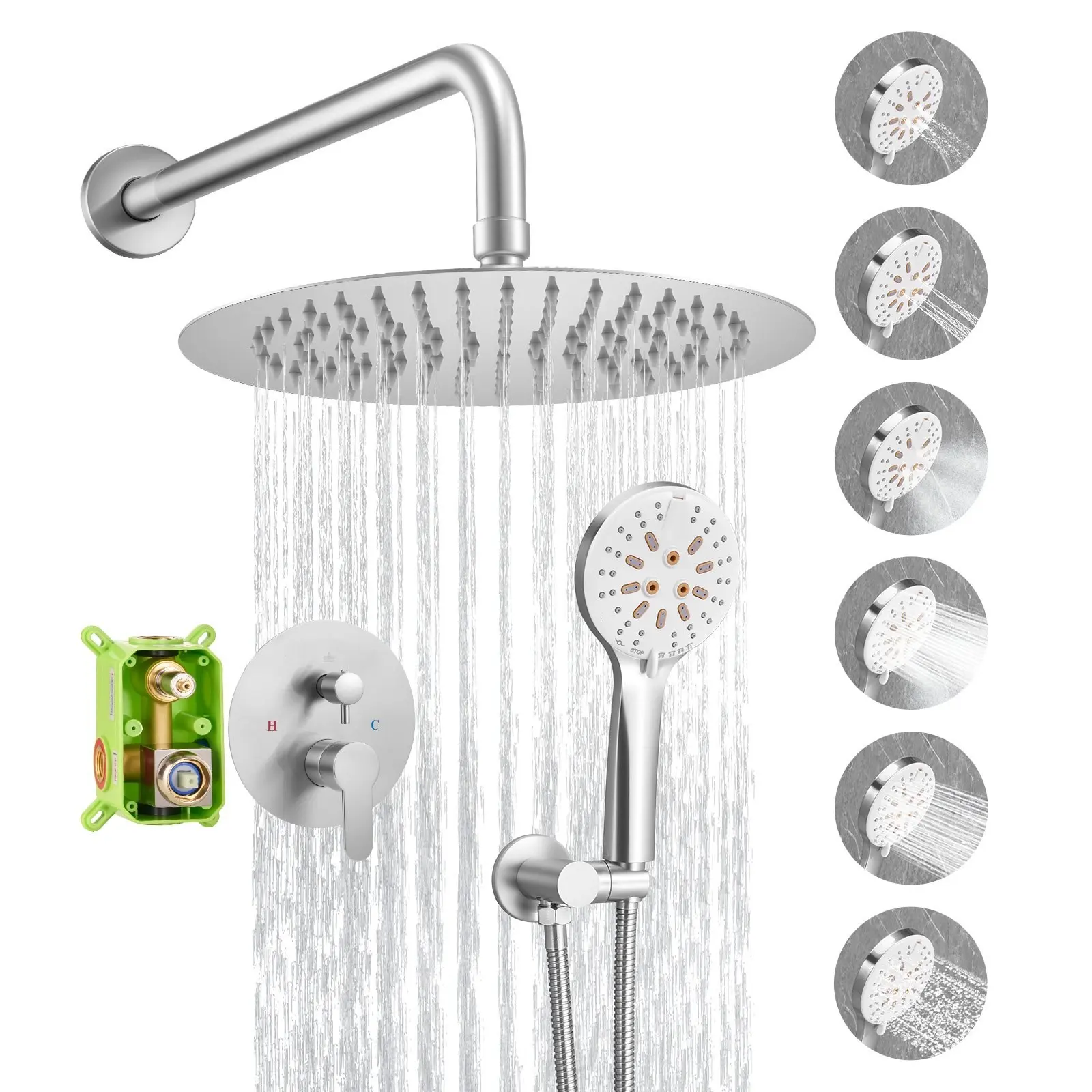 Shower Faucet Set, 10-Inch Round Rain Shower Head And Handheld Shower Kit Brushed Nickel Finish Complete Bathroom Shower System For Modern Remodel Includes Wall Mount, Valve Assembly, Flexible Hose, And Durable Stainless Hardware