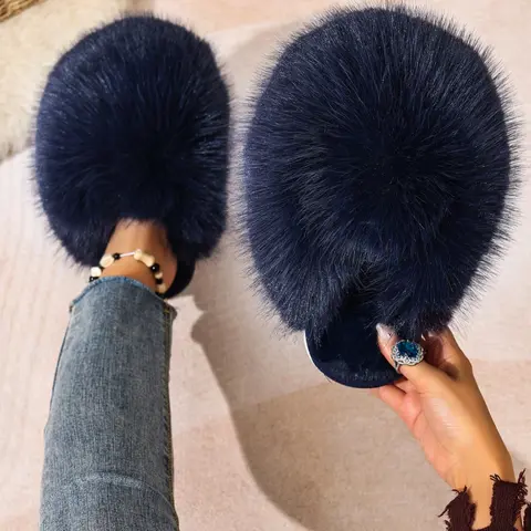 New Plush Slippers for Women, Soft Fufu Open-Toe Warm Home Wear, Trendy Slipper, Cute Style, Textile Upper, All Seasons, Fuzzy House Slippers