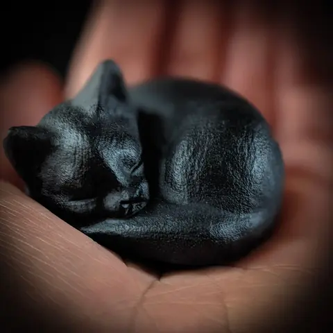 Sofia Natural Obsidian Cat Statue Handcrafted Black Crystal Sleeping Kitten Mineral Specimen Home Desk Decoration Christmas Gift Xmas Gift 2 Inch