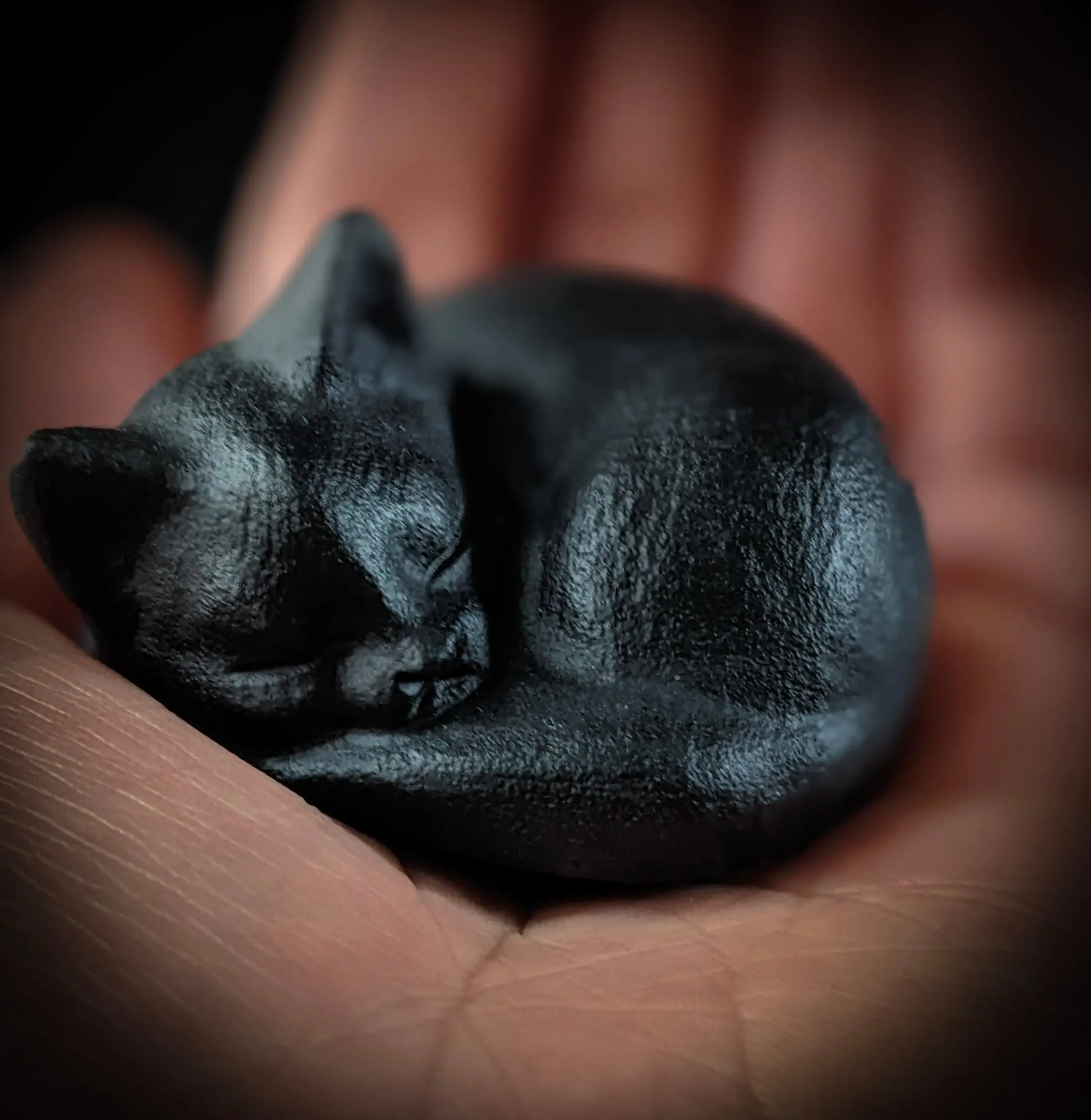 Natural Obsidian Cat Statue Handcrafted Black Crystal Sleeping Kitten Mineral Specimen Home Desk Decoration , Christmas Gift , Xmas Gift