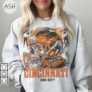 Vintage 90s Cincinnati Skull & Fire Style Sweatshirt, Who Deys? Retro Game Day Crewneck Cincinnati Fan Gift Tiger Football, #Bbengall merch, Cincinnati Football Tee Hoodie