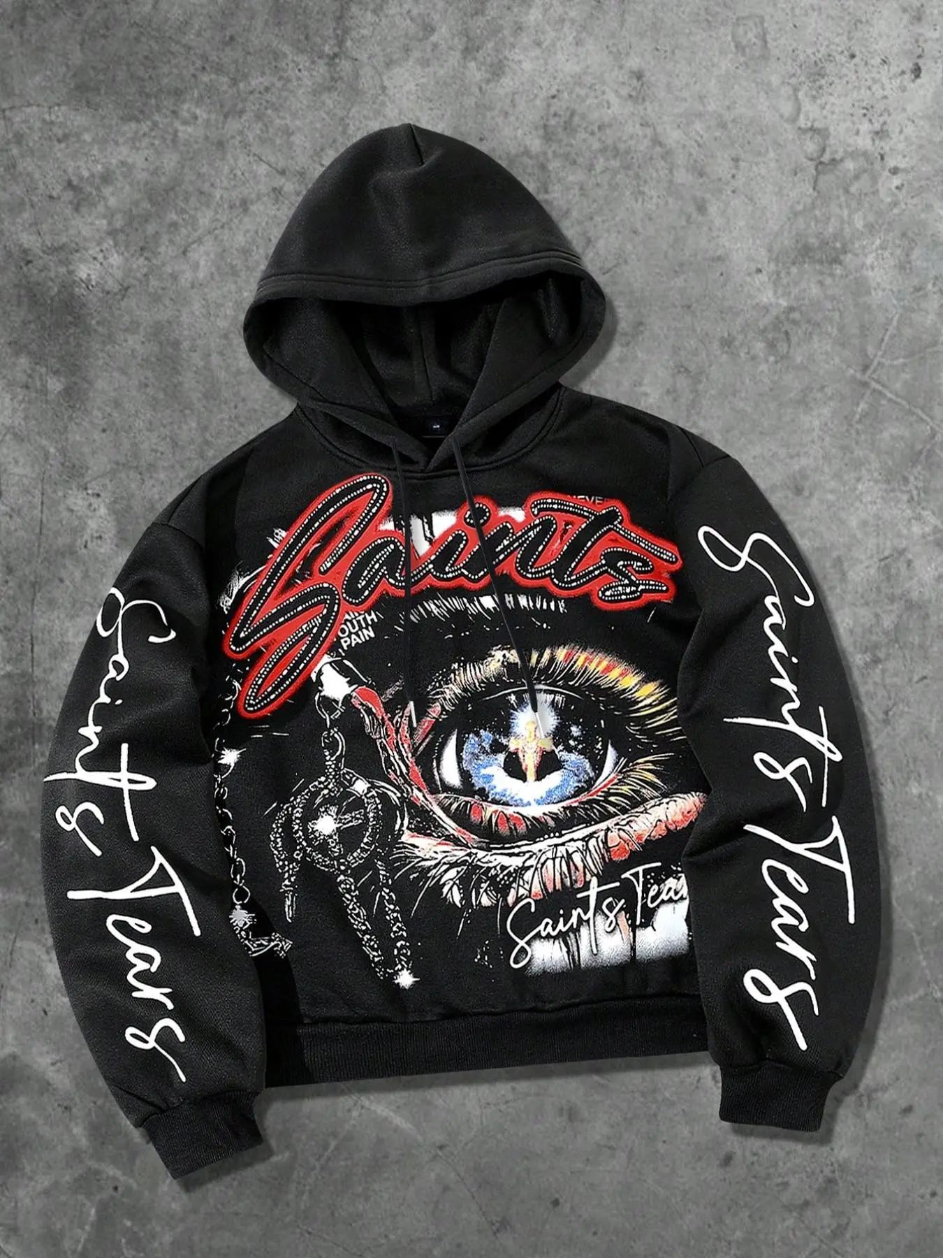 Saints eyes printed hoodie for men, Graphic Print Hoodie, Aesthetic Hoodie, Christian pullover hoodie, double layered hat European and American street casual fashion unisex autumn and winter hoodie saint, Hooded Top