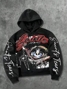 Saints eyes printed hoodie for men, Graphic Print Hoodie, Christian pullover hoodie, double layered hat European and American street casual fashion unisex autumn and winter hoodie saint