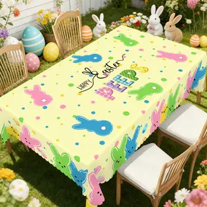 BLIOWL Easter Printed Tablecloth,Featuring a Silhouette Of a Rabbit And The Text Pattern Of "Merry Christmas".Available In 60-Inch Round And 60×86-Inch Rectangular Tablecloths,Suitable For Dining,Party,And Picnic Decorations In Spring And Summer