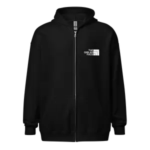 HOODIE Zip Heavy Blend (Adult) - THE QIBLAH FACE (Left Chest) w/ LOGO (Back) - White