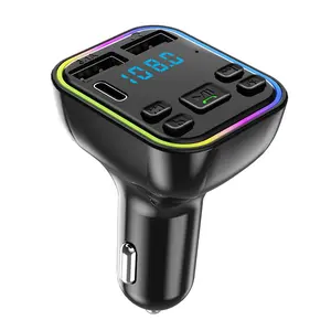 USB C Bluetooth Adapter for Car, Wireless Fm Transmitter Bluetooth with 2 USB Charging, Support MP3 Player U Disk, LED Display Hands-Free Calling