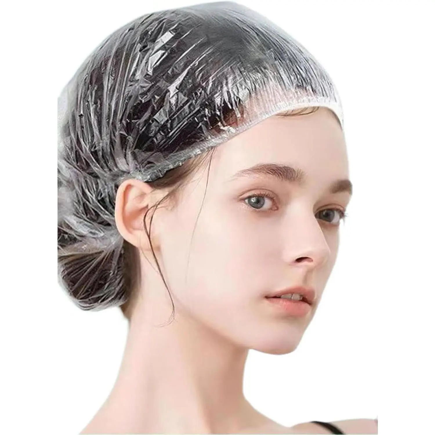 100 count Disposable Shower Caps Plastic Clear Hair Cap Elastic  Hair Bath Caps Thick Shower Cap for Women Hotel Hair Salon Travel   Use Beauty Salon Accessories Cleaning Supplies 20.5"
