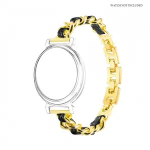 Stylish Leather & metallic Design Watch Band (Band Only), Adjustable Stainless Steel Strap Replacement, Wearable Accessories Compatible with Garmin Lily 2