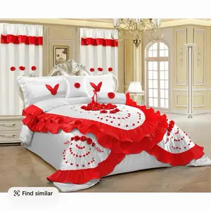 White -And  Red Luxurious 7pcs wedding Bedding  Set
