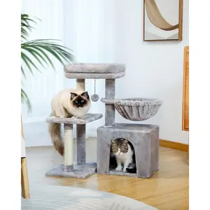 SEKKO CLAW Small Cat Tree,73cm Cat Tower for Indoor Cats, 2 Styles Activity Tree with Cat Scratching Posts, Big Hammock and Removable Top Perch scratch post furniture