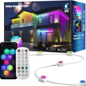 DAYBETTER Permanent outdoor lights smart app remote, RGB + IC smart eaves lights IP67 waterproof, year-round house roof outdoor lighting for Halloween Christmas party, holiday, 60LEDs, 100ft summerwins