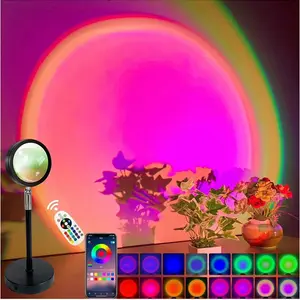 Smart Bluetooth Night Light Rainbow Sunset Projector Lamp for Home Coffee Shop Background Wall Decoration Atmosphere Table Lamp with Remote Control and RGB Colors