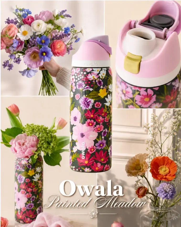 HOT NEW!!! Owala UO Exclusive Painted Meadow 32 oz FreeSip Insulated Water Bottle – Floral Stainless Steel Leakproof Tumbler