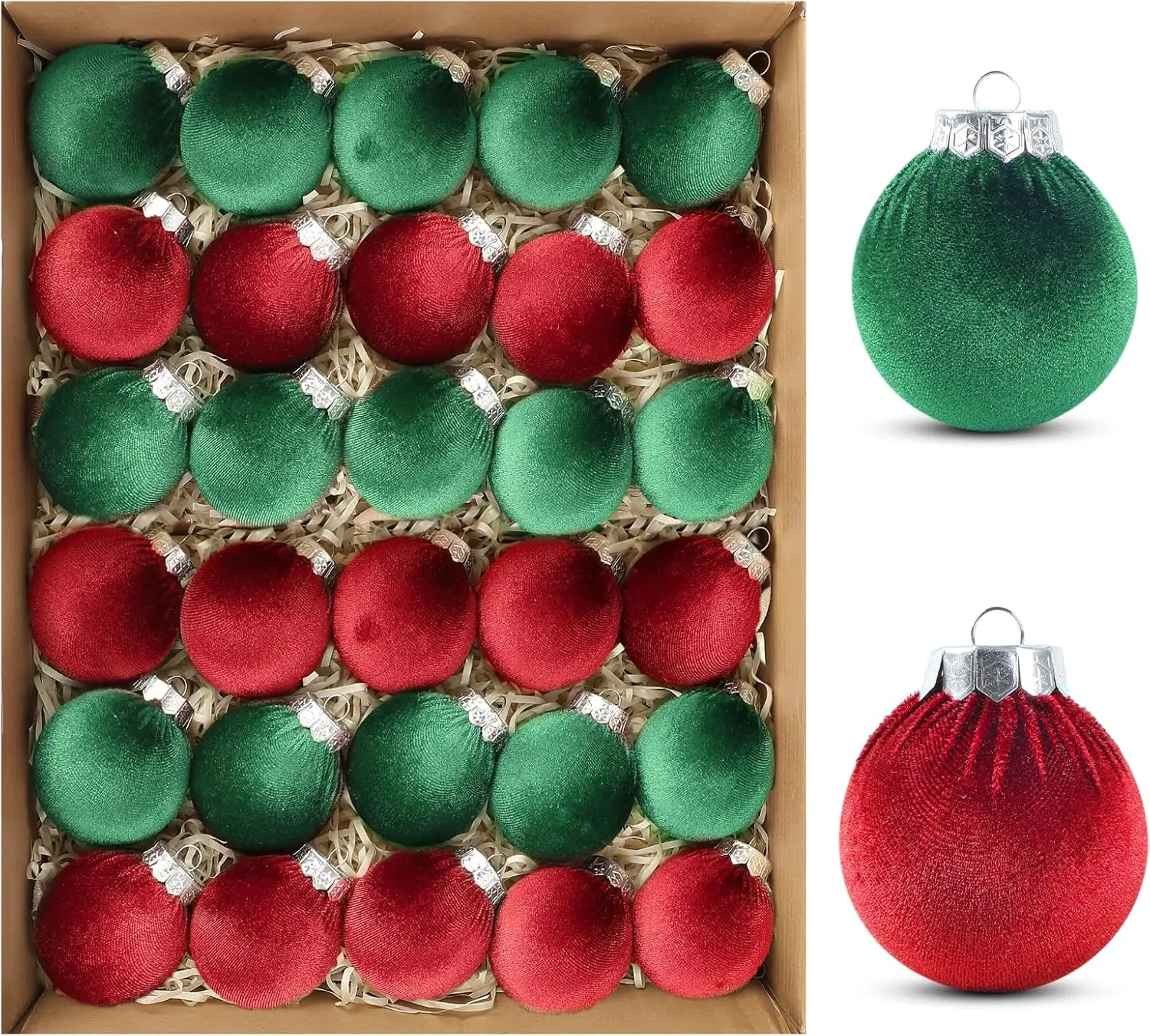 30 count  Christmas Balls Christmas Tree Ornaments  Balls Shatterproof Xmas Bulbs Decorations Set Green Red Ornaments 2.4Inch for Xmas Holiday Party Indoor Decor