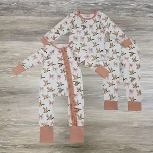 mallard duck pink bows romper/pajamas RTS Sibling Clothes