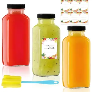 12 oz Glass Juice Bottles with Lids 3-Pack - Reusable Kombucha Bottles & Green Drink Jars with Leakproof Caps