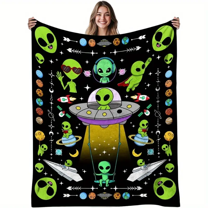 Alien Blanket Alien Decor Cozy Warm Alien Gifts for Alien Lovers Soft Throw Blanket,Super Soft Flannel Fleece,Christmas and Halloween gifts  Lightweight Cozy Plush for Sofa Couch Bed Travel.