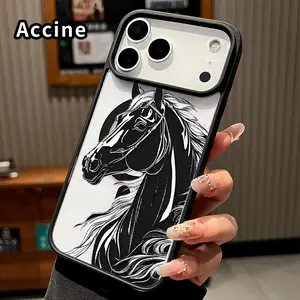 Magnetic Phone Case for iPhone 17 Pro Max 16 Plus 15 14 13 12 11 Air E Noble Horse Silhouette Pattern Acrylic Transparent Anti-Scratch wireless charging compatible Phone Back Cover